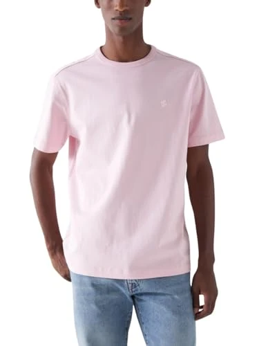 Jeans Short Sleeve T-Shirt Regular Fit Logo on Chest for Men Men, 611 Light Pink, L