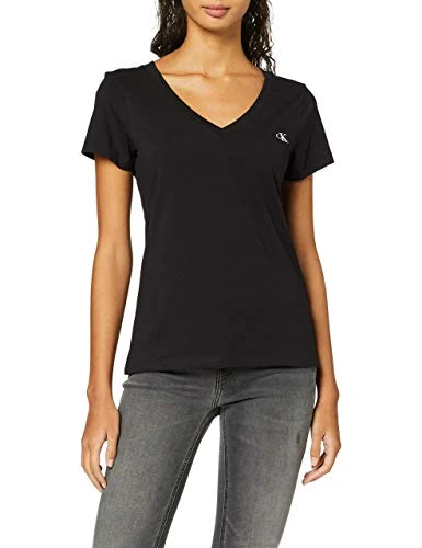 Jeans Women's Ck Embroidery Stretch V-neck T Shirt, Ck Black, M UK