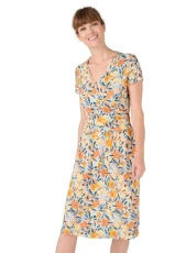 - Jersey Print Mock Wrap Dress, Orange Floral, 26 - Jersey Print Mock Wrap Dress, Orange Floral, 26