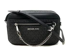 Jet Set Large Leather Crossbody Bag (Black Signature/Silver HW)