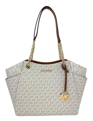 Jet Set Large Signature Logo Shoulder Bag, Vanilla, Tote