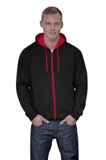 JH053 Varsity Zoodie Hooded Sweater Men's Sweatshirt Jacket Black Jet Black-Fire Red Size:XL JH053 Varsity Zoodie Hooded Sweater Men's Sweatshirt Jacket Black Jet Black-Fire Red Size:XL