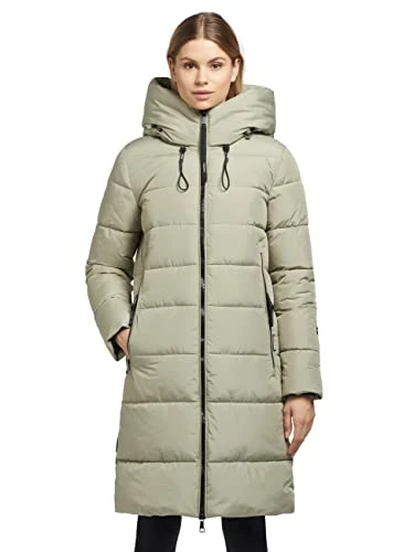 Jilias2 Women's Short Quilted Winter Jacket Two-Way Zip Hood, Green, XXL