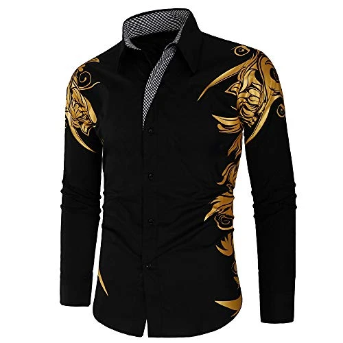 Jinyuan Men Shirts Spring Autumn Features Shirts Men Casual Gold Shirt Long Sleeve Casual Slim Fit B