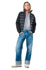 Jinzi Bi-Material Puffer Jacket Black, Black, M