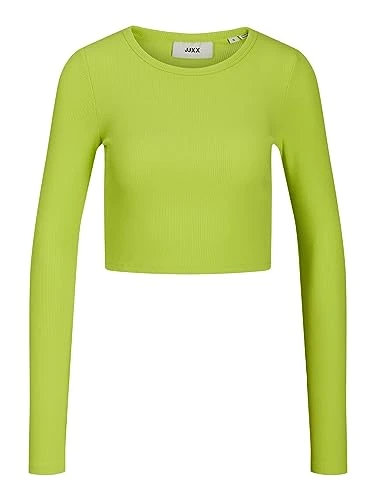 JJXX Women's Jxfeline Ls Rib Tee Noos Long Sleeve, Lime Punch, XL