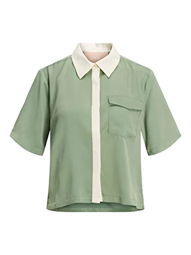 JJXX Women's Jxlark Satin Ss Shirt Sn Blouse, Loden Frost/Detail:Contrast Placket, XS