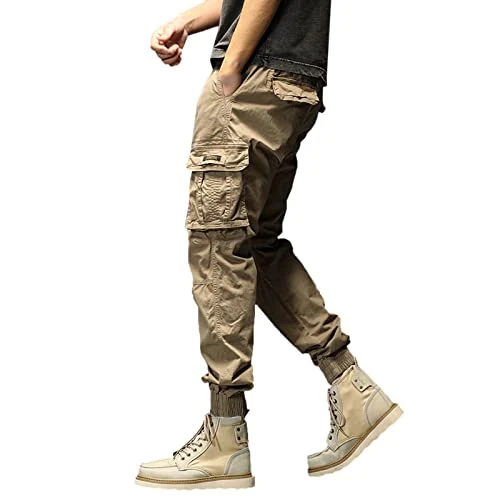 Jogging Bottoms Men's Cargo Trousers Men's Cotton Plus Size Pocket Solid Elastic Waist Pants Overall