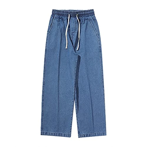 Jogging Bottoms Men's Fashion Big Loose Relaxed Fit Straight Leg Jeans Denim Pants Running Trousers Women's Jogging Bottoms Men, darkblue, M