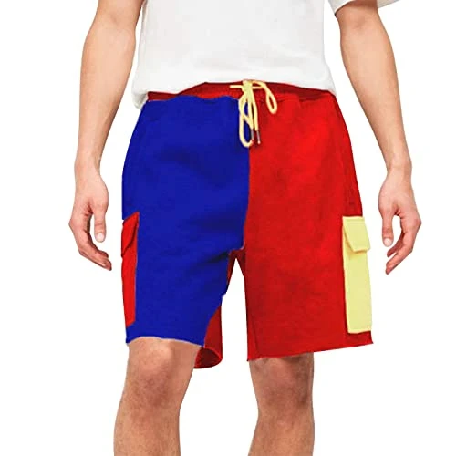 Jogging Bottoms Men's Grey Pyjama Bottoms Men's Slimfit Men's Outerwear High Street Pants Casual Micro Basketball Summer Colour Matching Five Piece Pants Sports Shorts Leisure Trousers Men, red, XXL