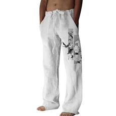 Jogging Bottoms Men's Wide Comfortable Trousers Men's Linen Trousers Fashion Printed Casual Trousers Summer Trousers Men's Linen Sweatpants Long Beach Trousers Casual Hiking Trousers Outdoor Trousers