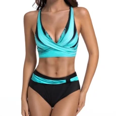 JONRRYIN Women's Two-Piece Swimsuit Push Up High Waist Bikini Swimsuit Women V Neck Swimwear Summer Beach, blue, L