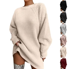 Jumper Dress for Women UK Oversized Turtleneck Sweater Ribbed Chunky Knit Jumper Dress Ladies Bodycon Knitwear Mini Casual Dresses Long Sleeve Sweatshirt Autumn Winter Plain Elegant Tunic Tops - 1# Beige