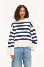 Jumper With Full Sleeves - Ecru/Navy