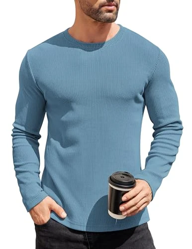 Jumpers for Men Crew Neck Sweater Knitted Casual Long Sleeve Slim fit Jumper Pullover Blue L