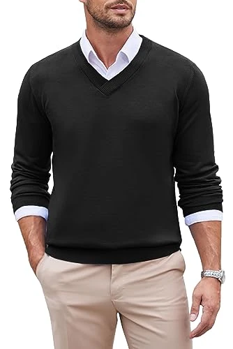 Jumpers for Men V Neck Jumper Sweater Regular Fit Long Sleeve Casual Business Pullover Knitted Sweat