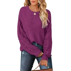Jumpers for Women Long Sleeve Tops Ladies Knitted Sweater Crewneck Loose Sweatshirts Purple Size 6-8