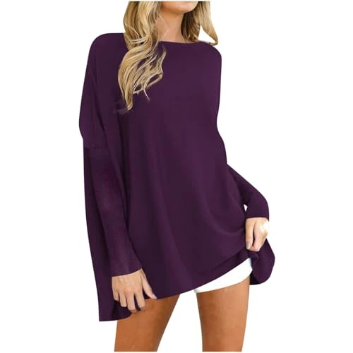 Jumpers for Women UK Clearance Long Sleeve Shirts Round Neck Casual Tunic Tops Lightweight Soft Comf