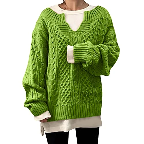 Jumpers for Women UK Size 22 Sweaters for Women UK Gifts for Students from Teachers Pilates Women V Neck Pullover Sweater Long Sleeve Knitwear Temperament Sweater Sale Clearance Items Green