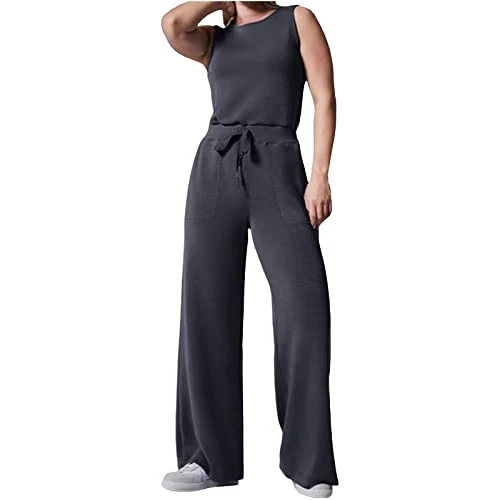 Jumpsuit 2023 New Jumpsuit for Women UK Elegant Wide Leg Jumpsuit with Pockets Casual Drawstring Ela