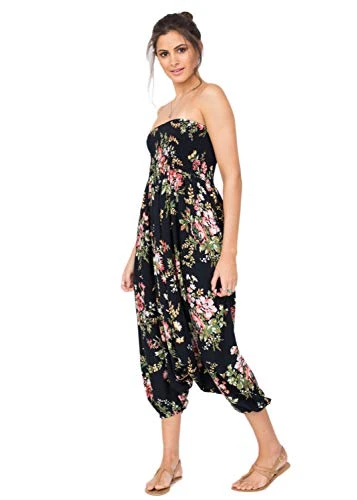 Jumpsuit for Women Pulls Down into Harem Pants with Pockets - 2 in 1 Outfit - Elasticated Waist Ladi