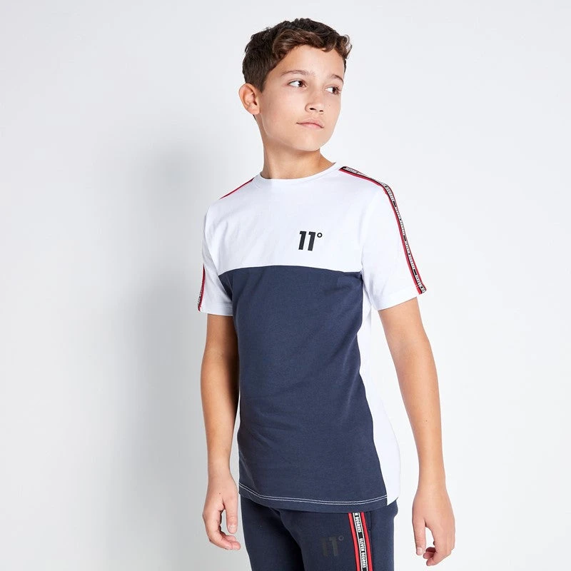 Junior Colour Block Taped T-Shirt - Navy / White