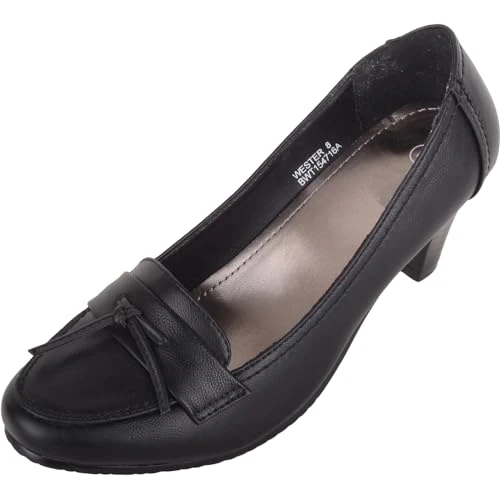 Junior Faux Leather Smart Formal High Heel Court Shoe - Black - UK 3 / US 6