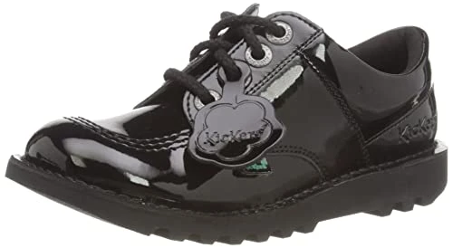 Junior Girl's Kick Lo Vegan Patent School Uniform Shoe, Vegan Black, 2 UK