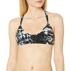 Junior's Global Tie Dye Bralette Bikini Top, Black, Large
