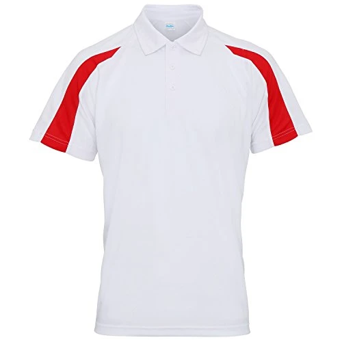 Just Cool - men's breathable short sleeve polo shirt, men’s, gentlemen summer/sport, Arctic White/ Fire Red, S