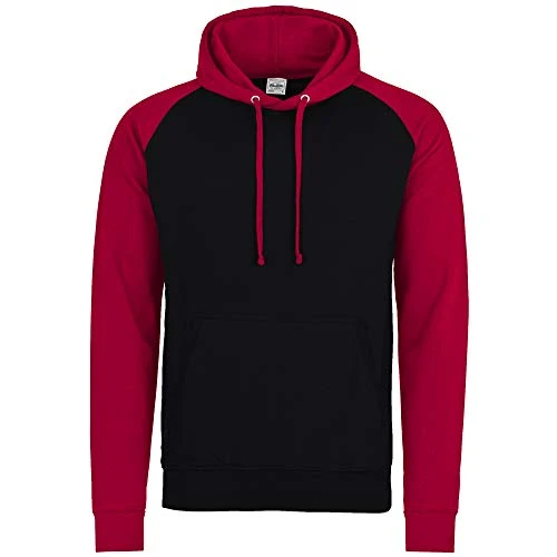 Just Hoods Adults Unisex Two Tone Hooded Baseball Sweatshirt/Hoodie (M) (Jet Black/Fire Red)