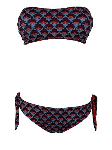 Justmine Bikini Woman Band Lined Reversible Fantasy B2770 8026 Made in Italy (44, Turquoise/Red/Plum)