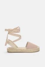 Jute And Leather Espadrilles With Tie Detail - Pink