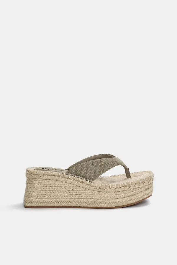 Jute Wedge Sandals - Green