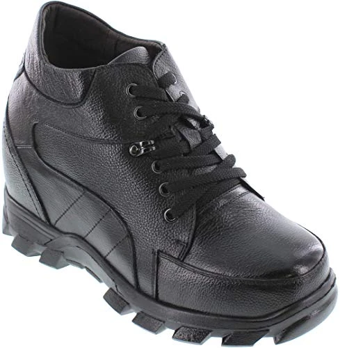K107216-5.2 Inches Taller - Size 7 UK- Height Increasing Elevator Shoes (Black Leather Lace up Extra Heightening Boot)