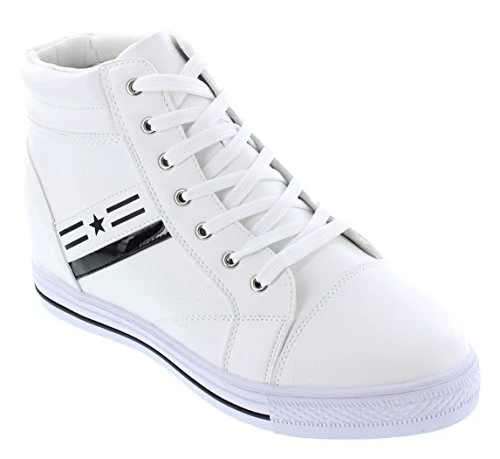 - K107222-3 Inches Taller - Size 9 UK- Height Increasing Elevator Shoes - White Leather Fashion Snea