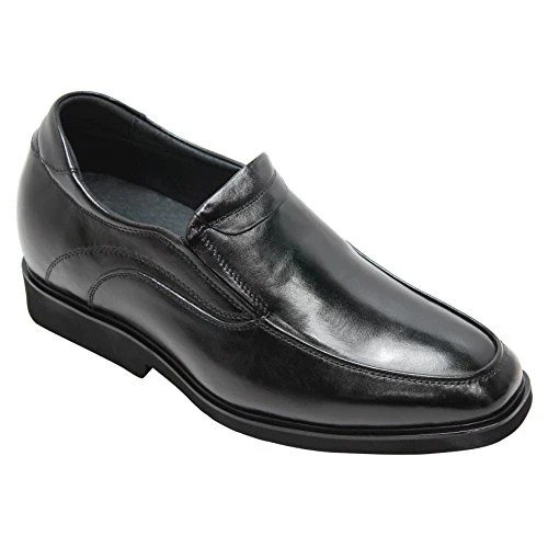 K312318-2.8 Inches Taller - Size 9 UK- Height Increasing Shoes for Men (Black Leather Super Lightweight Slip On Dress Shoes)