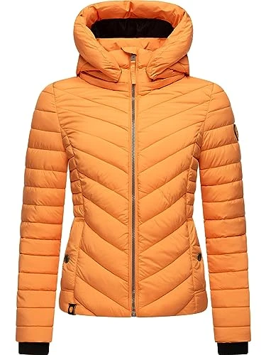 Kagomee Women's Transition Jacket Lightweight Quilted Jacket Short with Removable Hood XS-XXL, apricot sorbet, XL