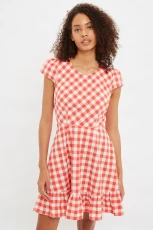Kare Picnic Check Cap Sleeve Mini Dress In Red