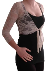 - Karina Lace Tie Front Bolero Cardigan Womens Shrug Tops Beige Size 8/10