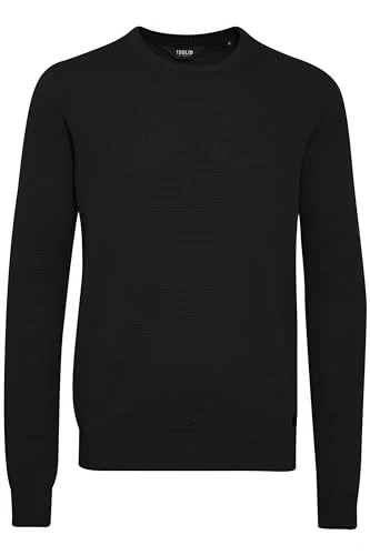 Karl Men's Jumper Knit Pullover with Crew Neck Made of 100% Cotton, Size:XL, Colour:Black (9000)