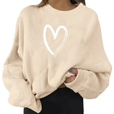 Karo Kauer Women's Fashion Sweatshirt Casual Long Sleeve O Neck Soft Love Printed Women Winter Sweatshirt Lace Shirt, beige, S