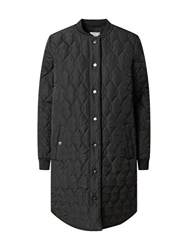 KAshally Women's Quilted Long Coat Long Sleeve with Buttons Quilted Jacket, Black Deep, 40