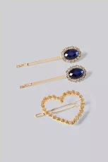 Kat Set Of Gold and Blue Stone Hair Clips