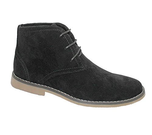 katt_brand Mens Suede Desert Boots Winter Casual Black Lace Up Casual Ankle High Top Classic Shoes S