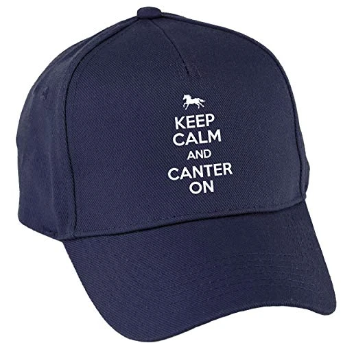 Keep Calm and Canter On Horse Riding Baseball cap hat Premium printed 5 panel onesize adults Navy