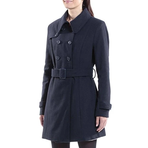 Keira Womens Navy Wool Double Breasted Belted Trench Coat XL