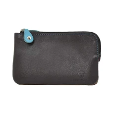 keyholder in genuine Leather with zip, Double and Detachable with Clip, Purse, Multicolor, Modern design, Unisex Dark Brown -