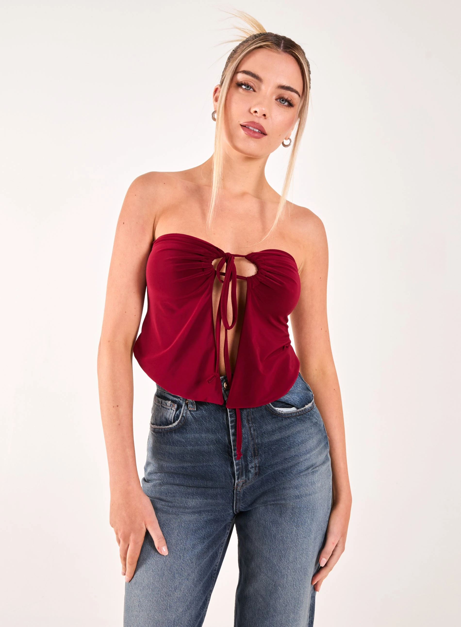 Keyhole Butterfly Bandeau Top BURGUNDY