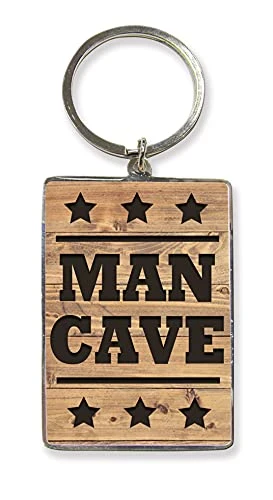 Keys To The Man Cave Metallic Keyring - Gift Idea